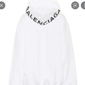 white womens Balenciaga hooded embroidered sweatshirt